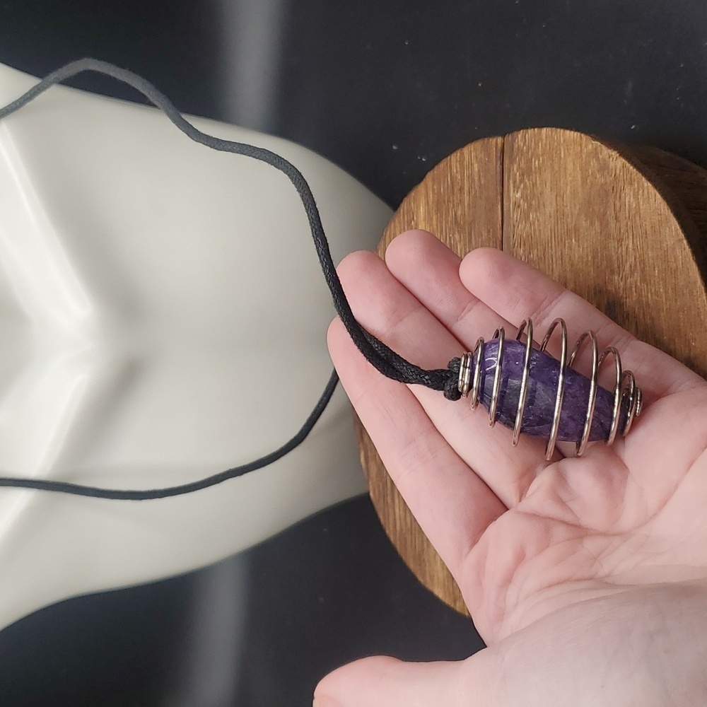 Pure amythest‎ crystal cage necklace N3211 purple